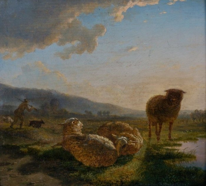 Balthasar Paul Ommeganck (1755-1826) Attributed to - Flock of sheep with the sheperd 18th century