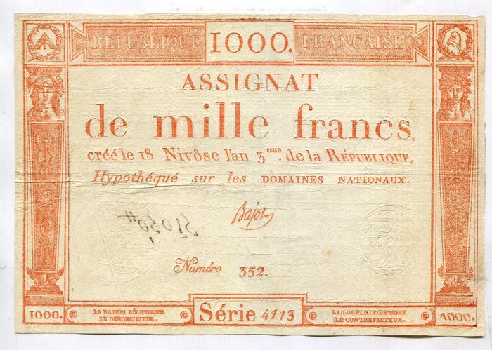 Frankrig. - 1000 Francs - 1794 - LAF 175  (Ingen mindstepris)