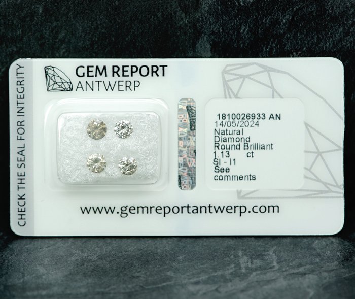 4 pcs Diamant  (Natur)  - 1.13 ct - I1, SI1 - Gem Report Antwerp (GRA)