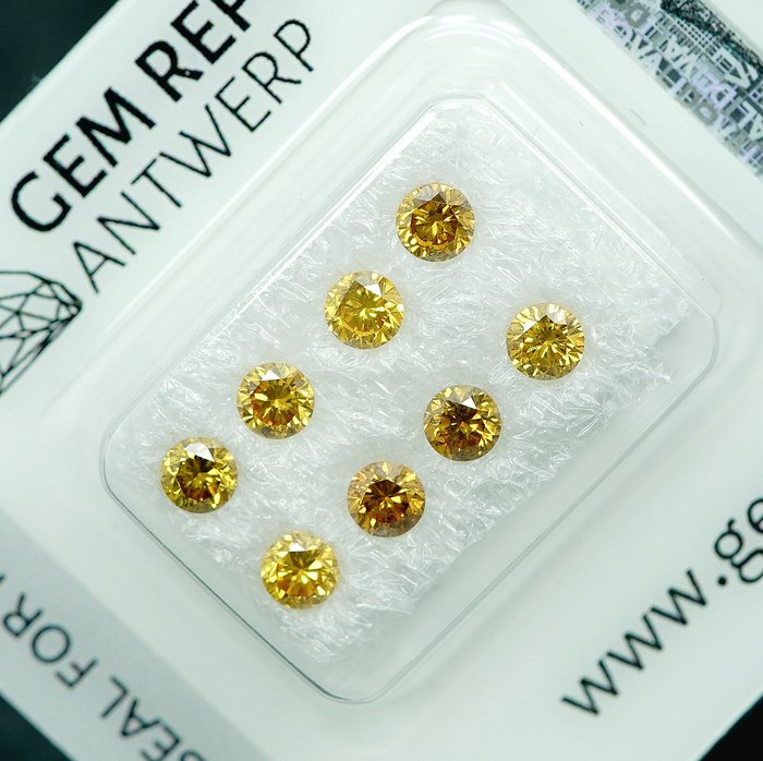 8 pcs Diamant  (Naturfarvet)  - 1.12 ct Blandet gul - SI1, VS1 - Gem Report Antwerp (GRA)