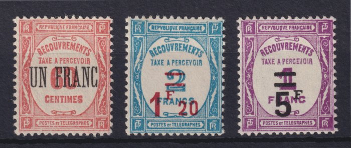 Frankrig 1929/1931 - Toldstempler nr 63 64 og 65 Nye** herunder signerede kalve - Yvert