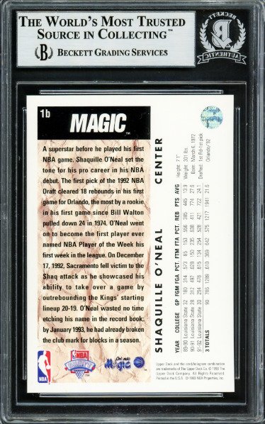 1992 Upper Deck Orlando Magic Shaquille O'Neal - #1B - Autograph BGS Autentisk Auto - 1 Graded card