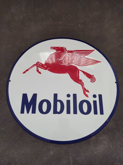 Mobiloil - Pegasus Oil Schild Tankstelle gas station Mobiloil enamel sign Emailschild Emaille Schild