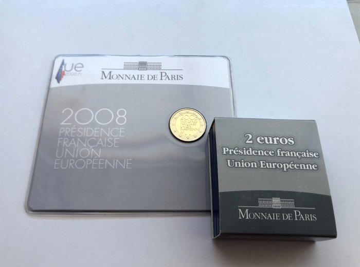 Frankrig 2 Euro 2008 "Presidence Française de l'UE" (2 monedas) Proof + BU  (Ingen mindstepris)