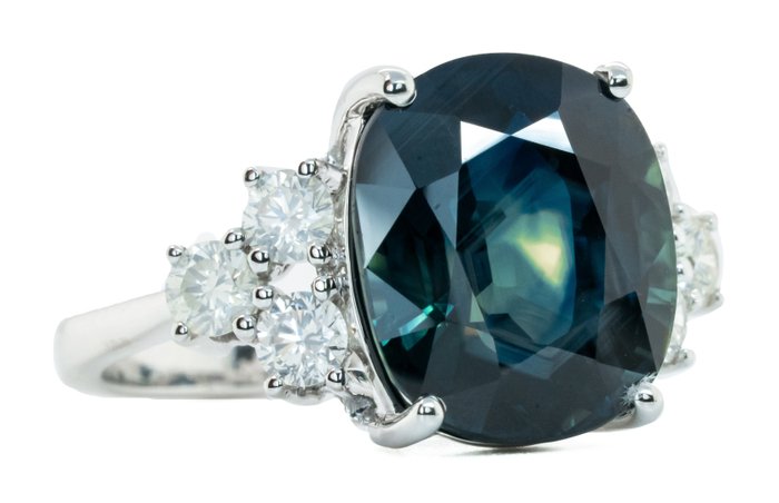 Ingen mindstepris - Ring - 18 kraat Hvidguld, Dyb blå (ingen varme) -  11.14ct. tw. Safir - Diamant - 0,98 ct - SI