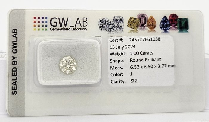 1 pcs Diamant  (Natur)  - 100 ct - Rund - J - SI2 - Gemewizard Gemological Laboratory (GWLab)