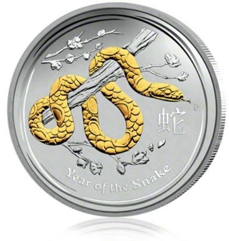 Australien 1 Dollar 2013 Year of the Snake - Gold Gilded 1 Oz (999) with COA and BOX  (Ingen mindstepris)