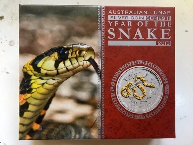 Australien 1 Dollar 2013 Year of the Snake - Gold Gilded 1 Oz (999) with COA and BOX  (Ingen mindstepris)