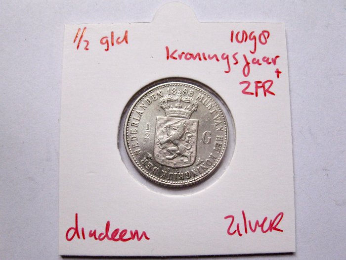 Holland. Wilhelmina. 1/2 Gulden 1898 Kroningsjaar  (Ingen mindstepris)