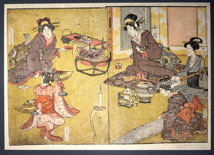 Utagawa Toyokuni, 3 sider fra "Ehon imayō sugata"-bogen, Edo. - Papir - Utagawa Toyokuni I (1769-1825) - Japan - Edo-perioden (1600-1868)