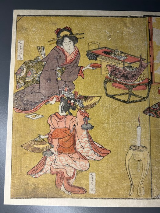 Utagawa Toyokuni, 3 sider fra "Ehon imayō sugata"-bogen, Edo. - Papir - Utagawa Toyokuni I (1769-1825) - Japan - Edo-perioden (1600-1868)