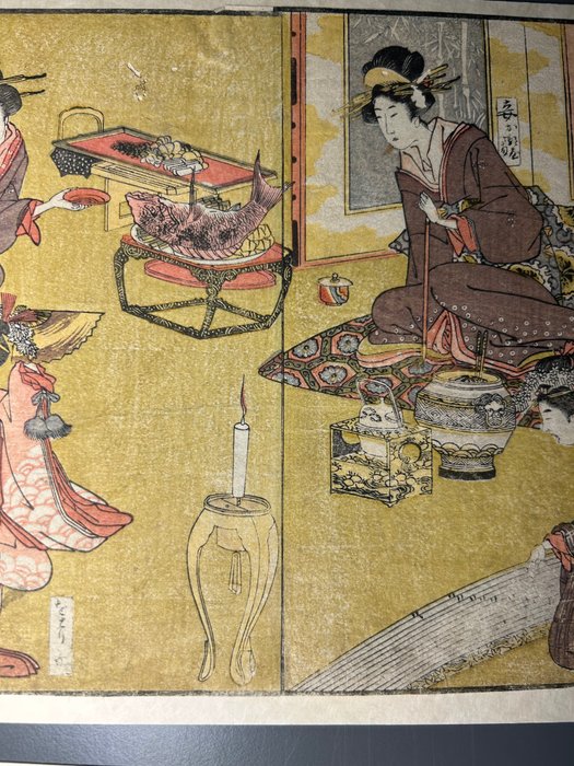 Utagawa Toyokuni, 3 sider fra "Ehon imayō sugata"-bogen, Edo. - Papir - Utagawa Toyokuni I (1769-1825) - Japan - Edo-perioden (1600-1868)