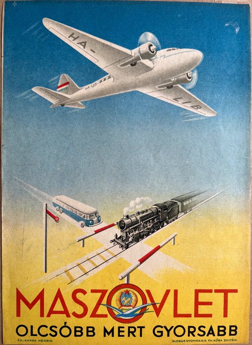 Pál Pusztai (?) - Malert / Malev / aviation / airplane - Budapest - HUNGARY - Advertising tram poster , cargo - 1940‹erne