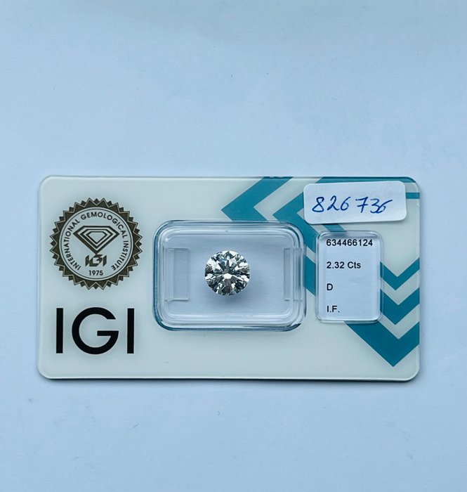 1 pcs Diamant  (Natur)  - 232 ct - Rund - D (farveløs) - IF - International Gemological Institute (IGI) - Ex Ex Ex