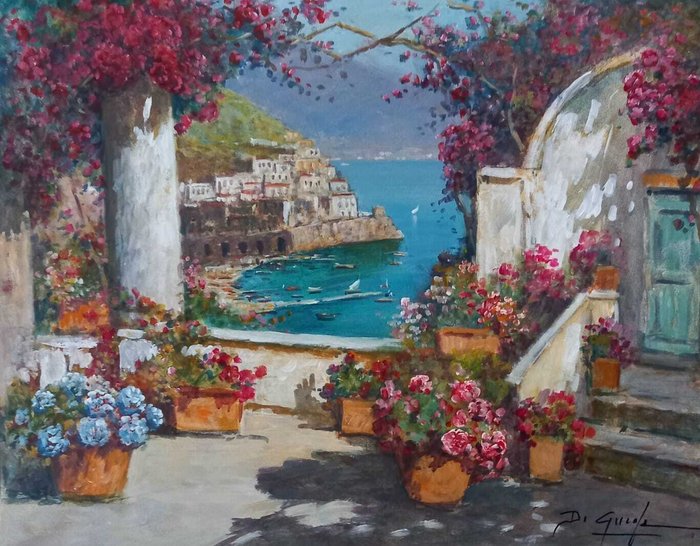 Gianni Di Guida (1965) - Terrazza fiorita ad Amalfi