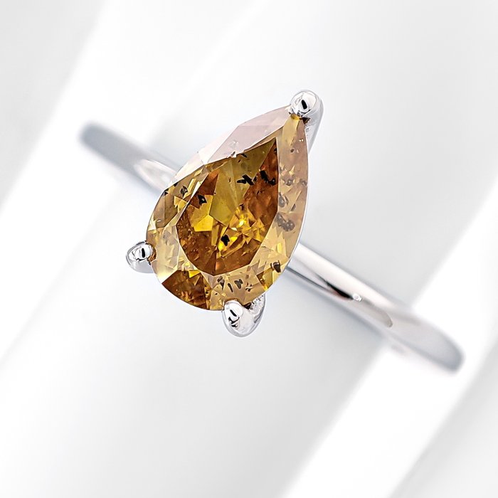 Ring - 14 karat Hvidguld -  1.00ct. tw. Gul Diamant (Naturfarvet)