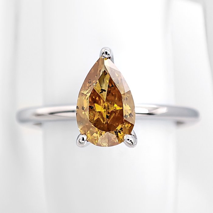 Ring - 14 karat Hvidguld -  1.00ct. tw. Gul Diamant (Naturfarvet)