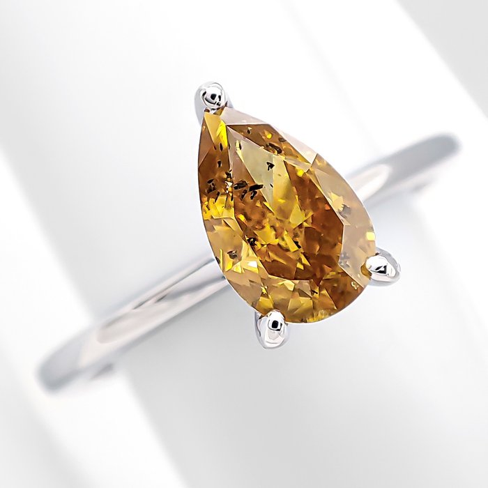 Ring - 14 karat Hvidguld -  1.00ct. tw. Gul Diamant (Naturfarvet)