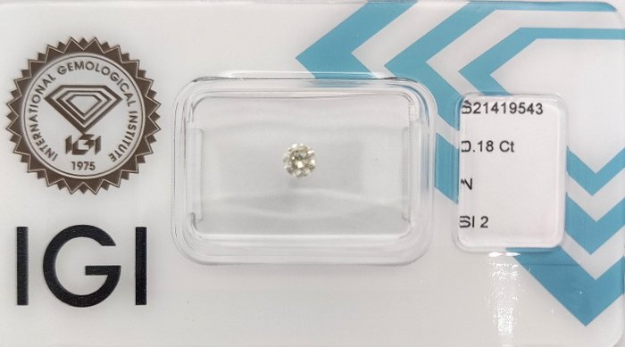 Ingen mindstepris - 1 pcs Diamant  (Natur)  - 0.18 ct - Rund - N (tonet) - SI2 - International Gemological Institute (IGI)