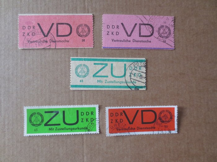 GDR 1965 - Samling af DDR-fortrolige officielle genstande fra ZKD stemplet med VD og ZU 500 € - Michel VD 1-3 + ZU 1-2