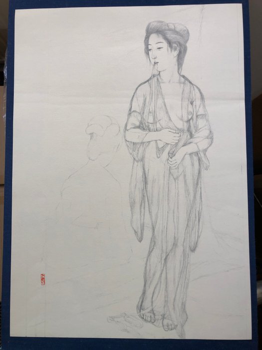 Graphite on Paper Sketch from the series "Collection of Sketches of Beauties" - Goyō Hashiguchi ( 橋口五葉 1880 - 1921) - Japan  (Ingen mindstepris)