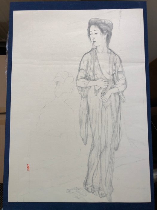 Graphite on Paper Sketch from the series "Collection of Sketches of Beauties" - Goyō Hashiguchi ( 橋口五葉 1880 - 1921) - Japan  (Ingen mindstepris)