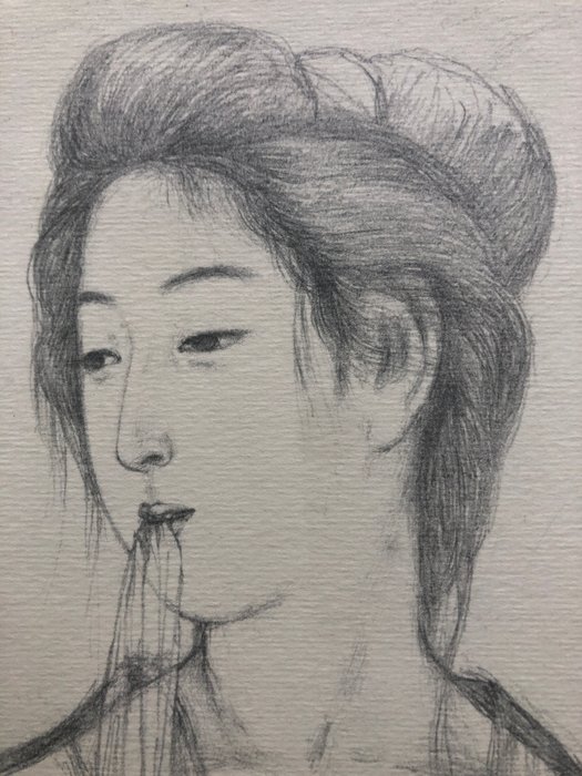 Graphite on Paper Sketch from the series "Collection of Sketches of Beauties" - Goyō Hashiguchi ( 橋口五葉 1880 - 1921) - Japan  (Ingen mindstepris)