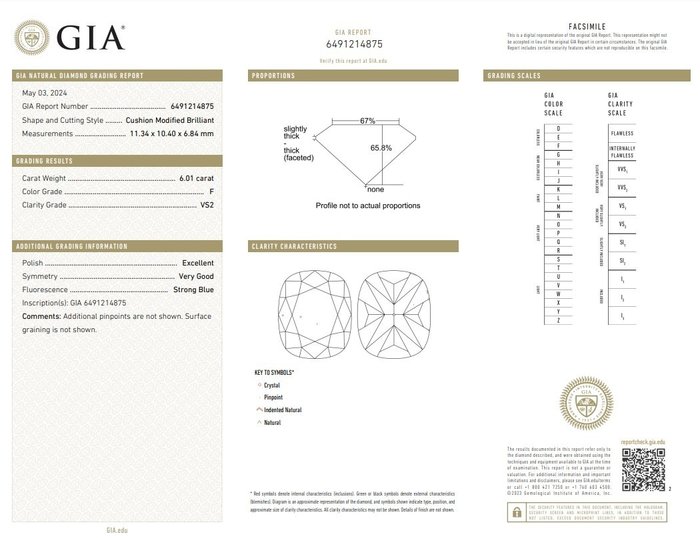 1 pcs Diamant  (Natur)  - 6.01 ct - Pude - F - VS2 - Gemological Institute of America (GIA)