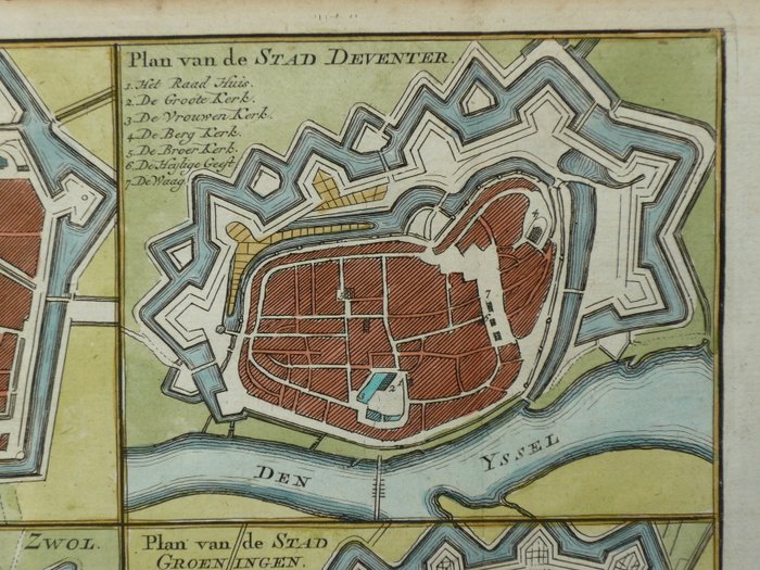 Holland - Leeuwarden, Deventer, Zwolle, Groningen; Hendrik de Leth - Plan van de stad Leeuwaarden - Deventer - Zwol - Groeningen - 1740