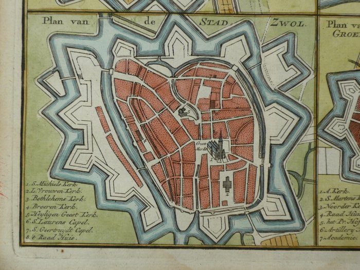 Holland - Leeuwarden, Deventer, Zwolle, Groningen; Hendrik de Leth - Plan van de stad Leeuwaarden - Deventer - Zwol - Groeningen - 1740