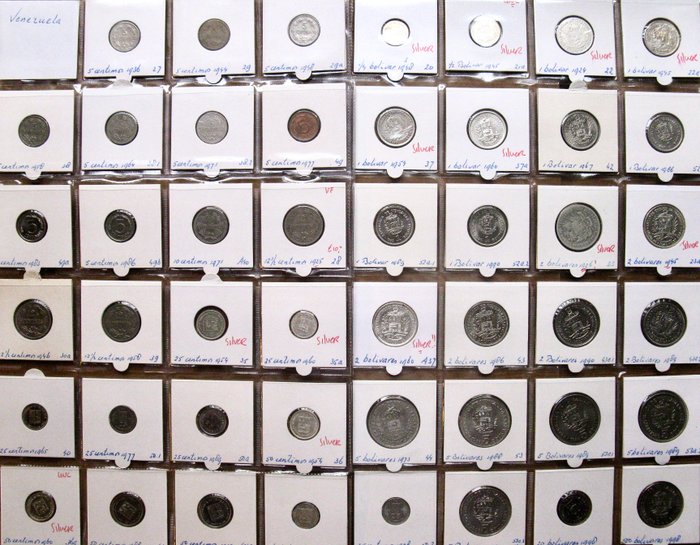 Venezuela. Type Collection with 47 different coins 1924-1998 including 14x silver  (Ingen mindstepris)