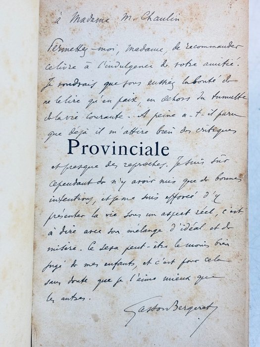 Signé; Gaston Bergeret - Provinciale [Envoi Autographe] - 1887