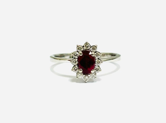 Ring - 18 kraat Hvidguld -  180ct tw Rubin - Diamant - Fremstillet i Italien