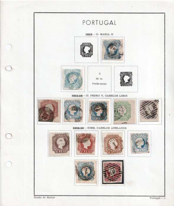 Portugal 1853/1992 - Meget avanceret samling i Eládio de Santos albumark