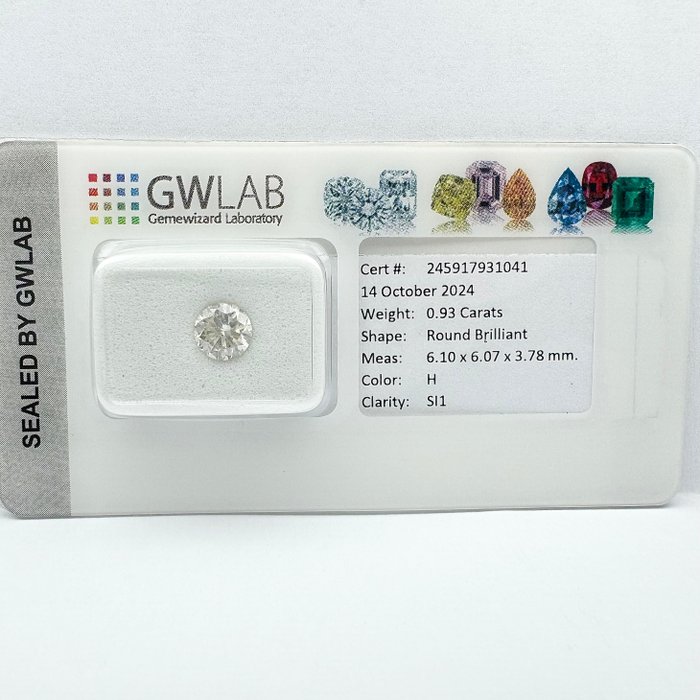 Ingen mindstepris - 1 pcs Diamant  (Natur)  - 0.93 ct - Rund - H - SI1 - Gemewizard Gemological Laboratory (GWLab)