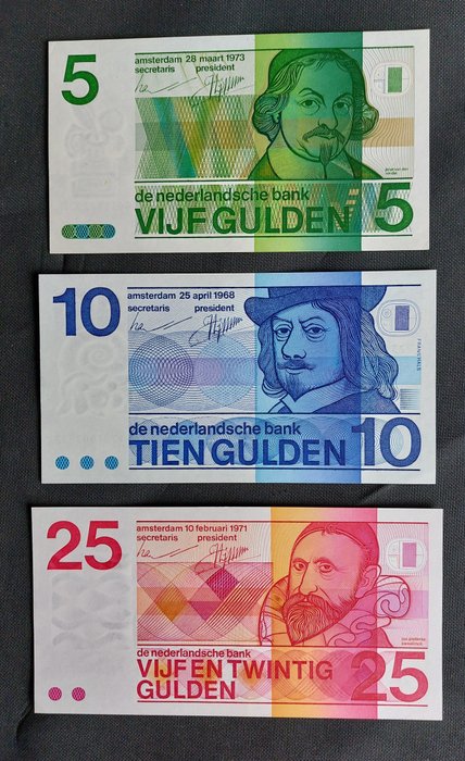 Holland. - 5, 10 en 25 gulden - various dates - PL23, PL47 en PL70  (Ingen mindstepris)