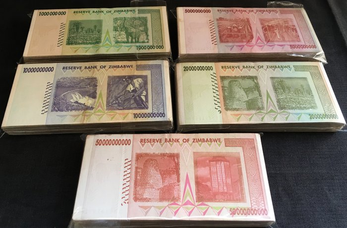 Zimbabwe. - 100 x 1, 5, 10, 20, 50 Billion Dollars 2008 - PIck 83, 84, 85, 86, 87