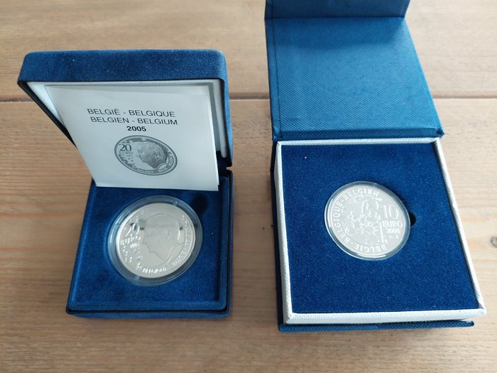 Belgien 10 Euro / 20 Euro 2005/2008 "FIFA World Cup" + "Olympic Games" (2 stuks) Proof  (Ingen mindstepris)