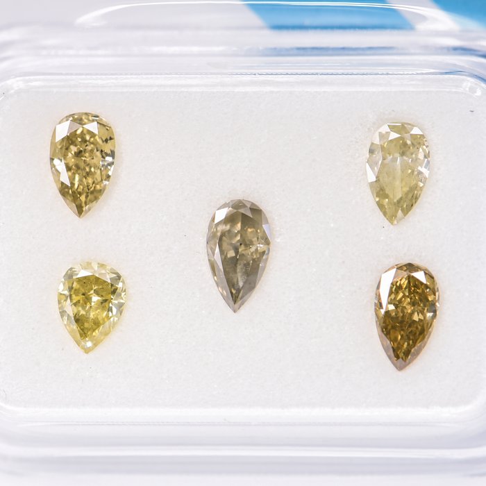 Ingen mindstepris - 5 pcs Diamant  (Naturfarvet)  - 1.09 ct - Pære - Fancy, Fancy deep Blandet gul - SI1, SI2 - International Gemological Institute (IGI)