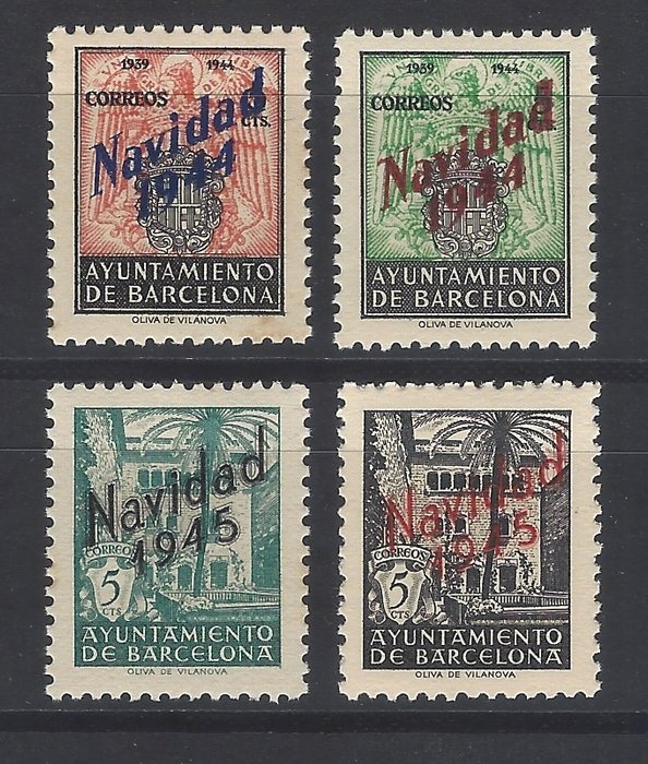 Spanien 1944/1945 - Barcelona byråd - ikke udstedt - Edifil nº SH NE25/NE26 + SH NE29/NE30