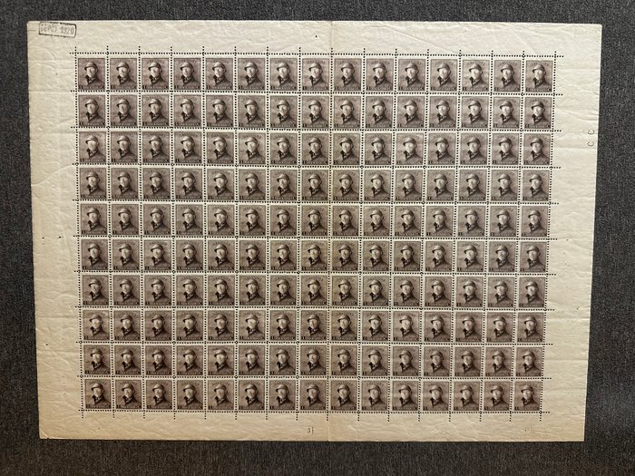 Belgien 1918/1920 - 1919, Definitives fuld 150 frimærkeblok , Kong Albert I med hjelm - Nr. Stanley Gibbons:\t124/37