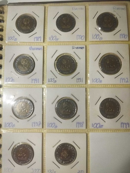 Portugal. Republic. Colecção completa de 100 escudos e 200 escudos bimetálicas - total 29 moedas  (Ingen mindstepris)