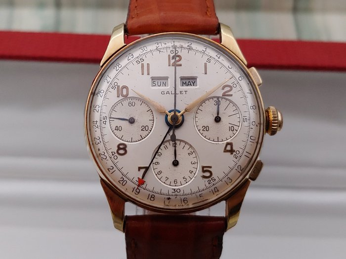 Gallet - Chronographe Triple date - Valjoux 730 - Gold 18kt - 1997 - Mænd - 1970-1979