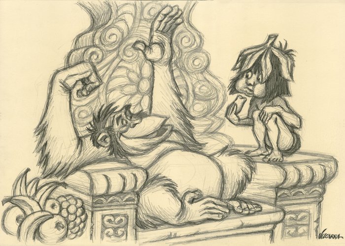 Joan Vizcarra - Mowgli and King Louie’s First Meeting - Original Drawing - 45 x 32 cm