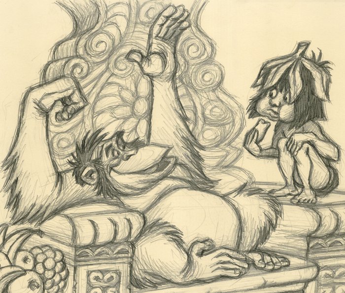 Joan Vizcarra - Mowgli and King Louie’s First Meeting - Original Drawing - 45 x 32 cm