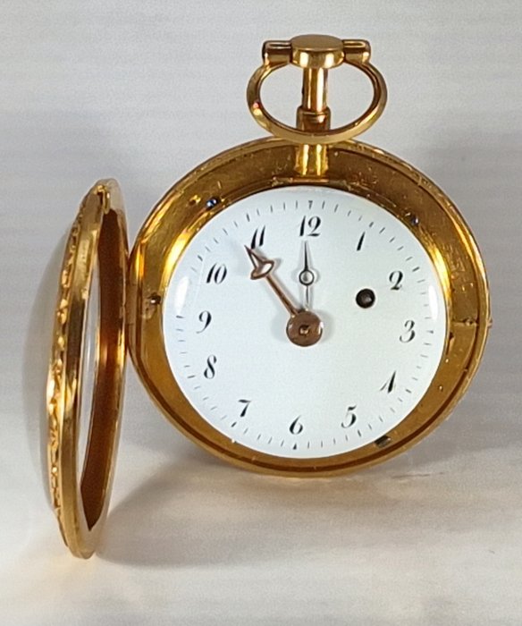 M(el)  Magnen a Paris - 18k Schmuckuhr Lepine - Quarter Repeater - Emaillerückseite - Frankrig 1770