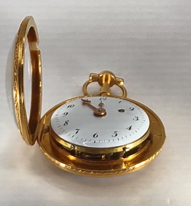 M(el)  Magnen a Paris - 18k Schmuckuhr Lepine - Quarter Repeater - Emaillerückseite - Frankrig 1770