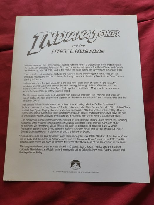 Indiana Jones - The Last Crusade - Harrison Ford - Press Kit with 15 photos