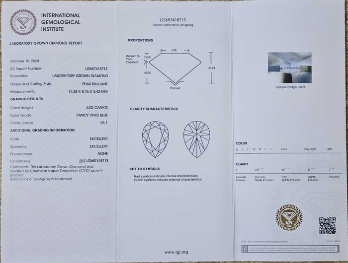 Ingen mindstepris - Ring - 18 kraat Hvidguld -  4.42ct. tw. Blå Diamant (Laboratoriedyrket diamant i fancy farver) - Diamant