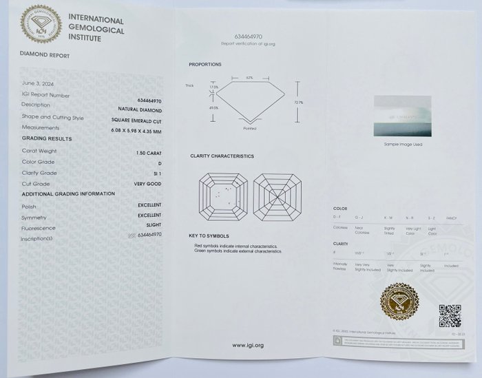 1 pcs Diamant  (Natur)  - 150 ct - Smaragd - D (farveløs) - SI1 - International Gemological Institute (IGI)